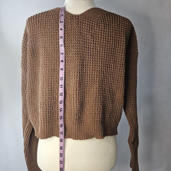 MOON & MADISON Sz M Brown Crop Reversible Knit Sweater NWT Cardigan Long Sleeve - Picture 2 of 7